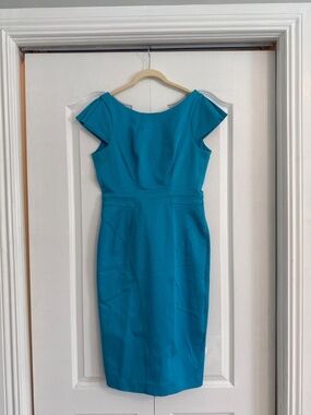 ZAC Zac Posen Blue Sheath Dress Size L Bateau Neck Short Sleeve Designer